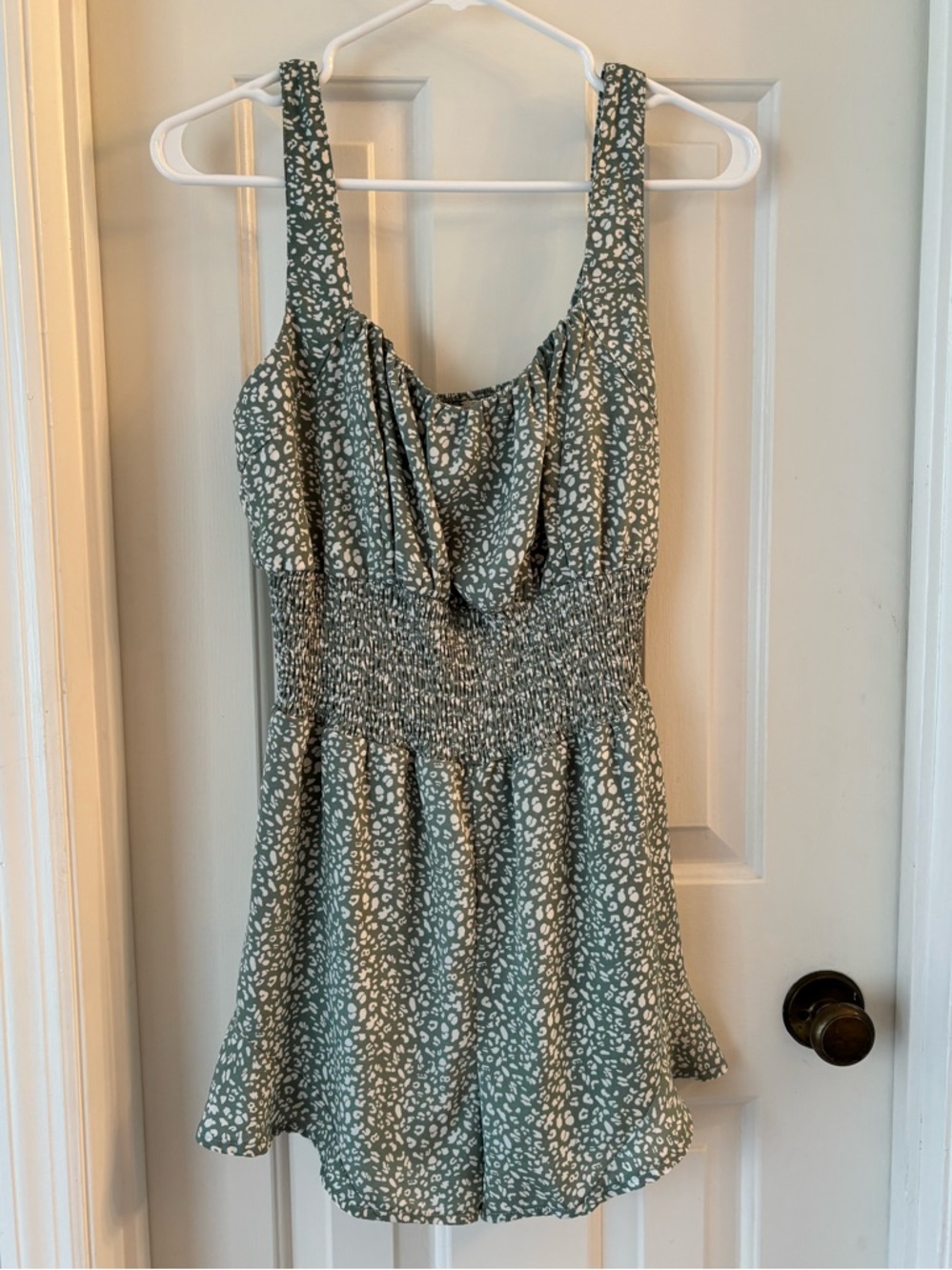 She + Sky Sage Green Printed Smocked Romper